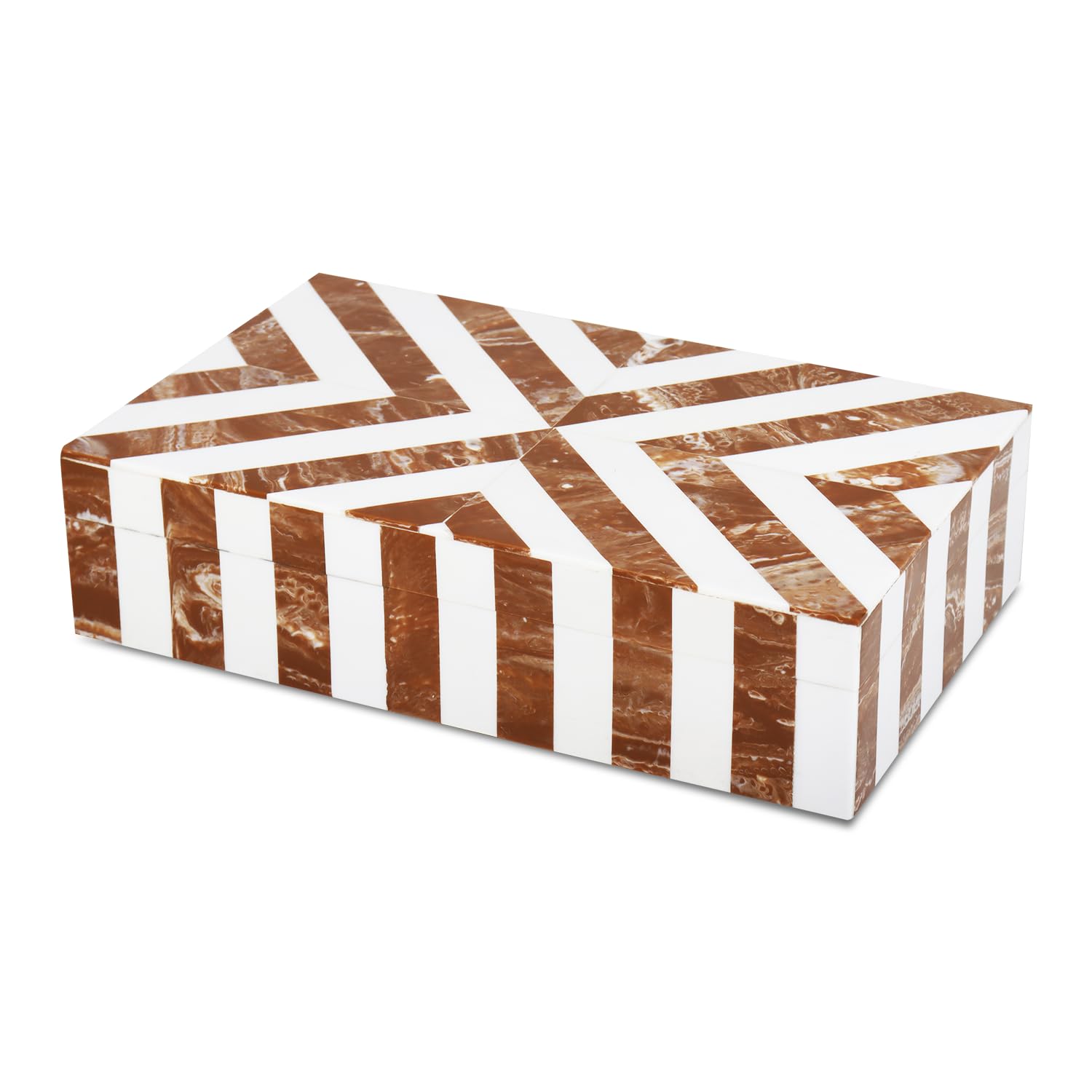 Handicrafts Home Handmade Chevron Pattern Decorative Box Storage Organizer, Decor Centrepiece, Memory Keepsakes, Home Decor - Boho Style Treasure Box, Multipurpose Gift, Brown, 10x6x2.5