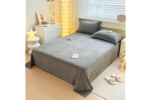 Lotus Karen Flannel Queen Flat Sheet only,Super Soft Warm Bedding Dark Gray Top Sheet 1 Piece