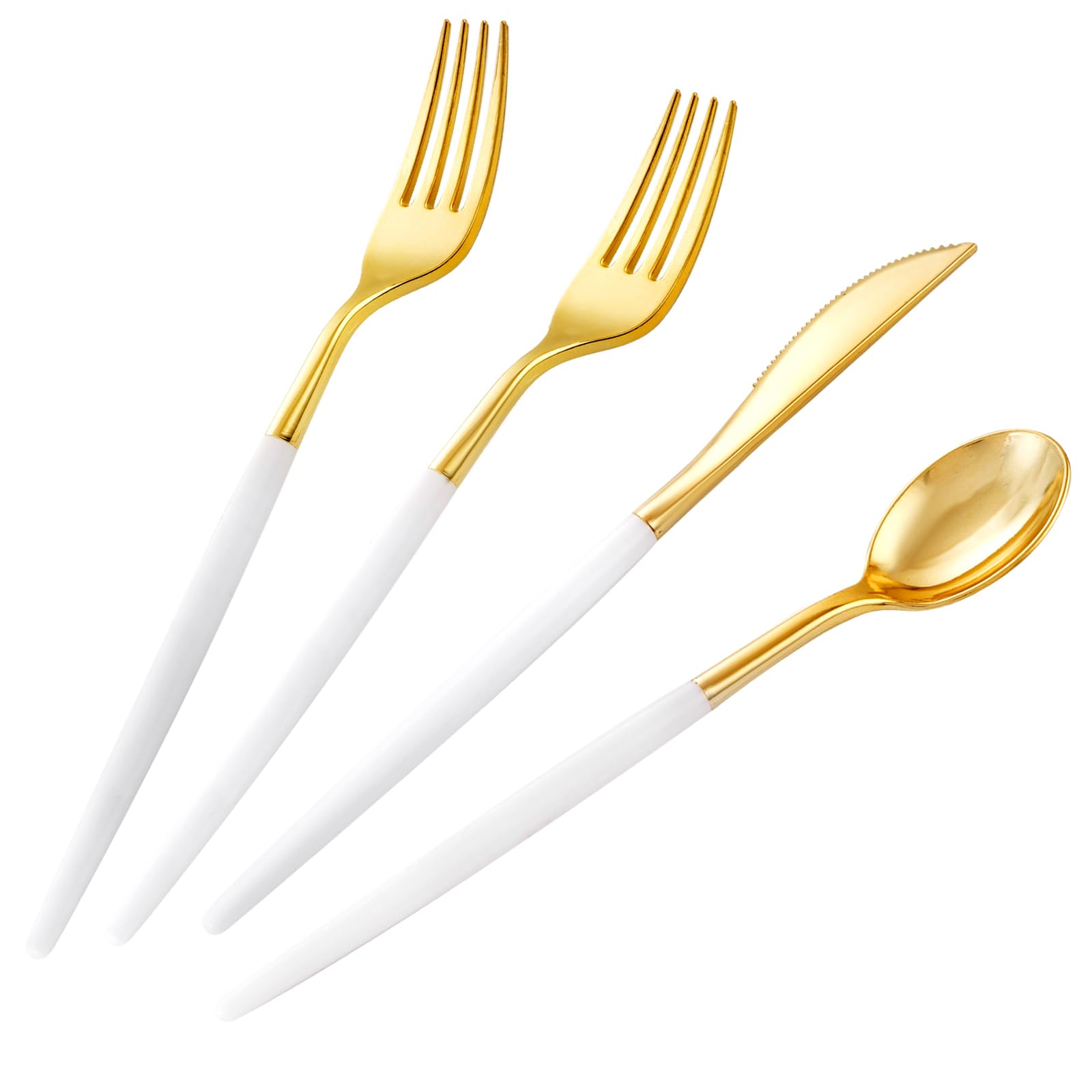 Photo 1 of SUT Gold Plastic Silverware, 160Pcs Gold Utensils Set Disposable, 80 Gold Plastic Forks, 40 Gold Knives, 40 Gold Spoons, Gold Plastic Cutlery for Parties, Dinners, Weddings(White Gold)