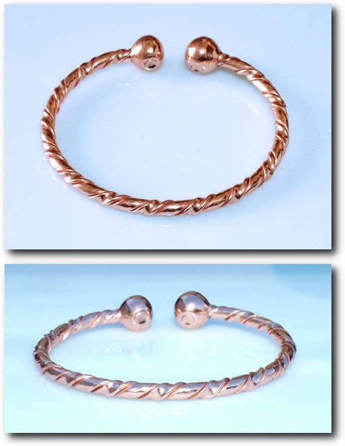 6M Magnetic Ball End Twisted/Torque Copper Bracelet Delicately Handcrafted and Superbly Finished in the UK