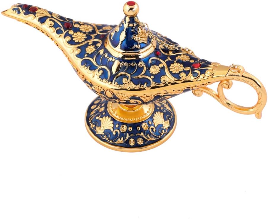 Oil Lamps & Accessories - Gusnilo Legend Aladdin Magic Genie Light Lamp Pot Classic Silver(Golden Blue)