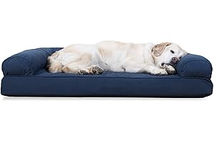 Furhaven Cooling Gel Dog Bed for Large Dogs w/ Removable Bolsters & Washable Cover, For Dogs Up to 95 lbs - Quilted Sofa - Navy (Blue), Jumbo/XL
