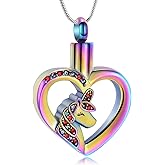 mingkejw Unicorn Heart Urn Necklace for Ashes Cremation Jewelry for Women Men Stainless Steel Memorial Necklaces Ash Holder for Human Pets Keepsake Jewelry for Loved Ones with Fill Tool