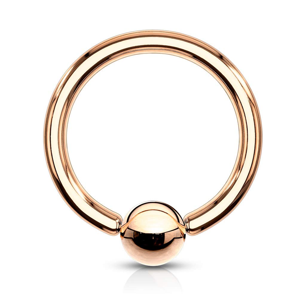 PiercedOff Rose Gold tone IP over 316L Surgical Steel BCR - Thickness 14GA (1.6mm) / Diameter 10mm / Ball Size 4mm