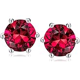 DAYBYDAY 925 Sterling Silver Birthstone Earrings for Women, Crystal Stud Earrings, 6.5mm Round Cut Solitaire Gemstone Earrings Birthday Jewelry