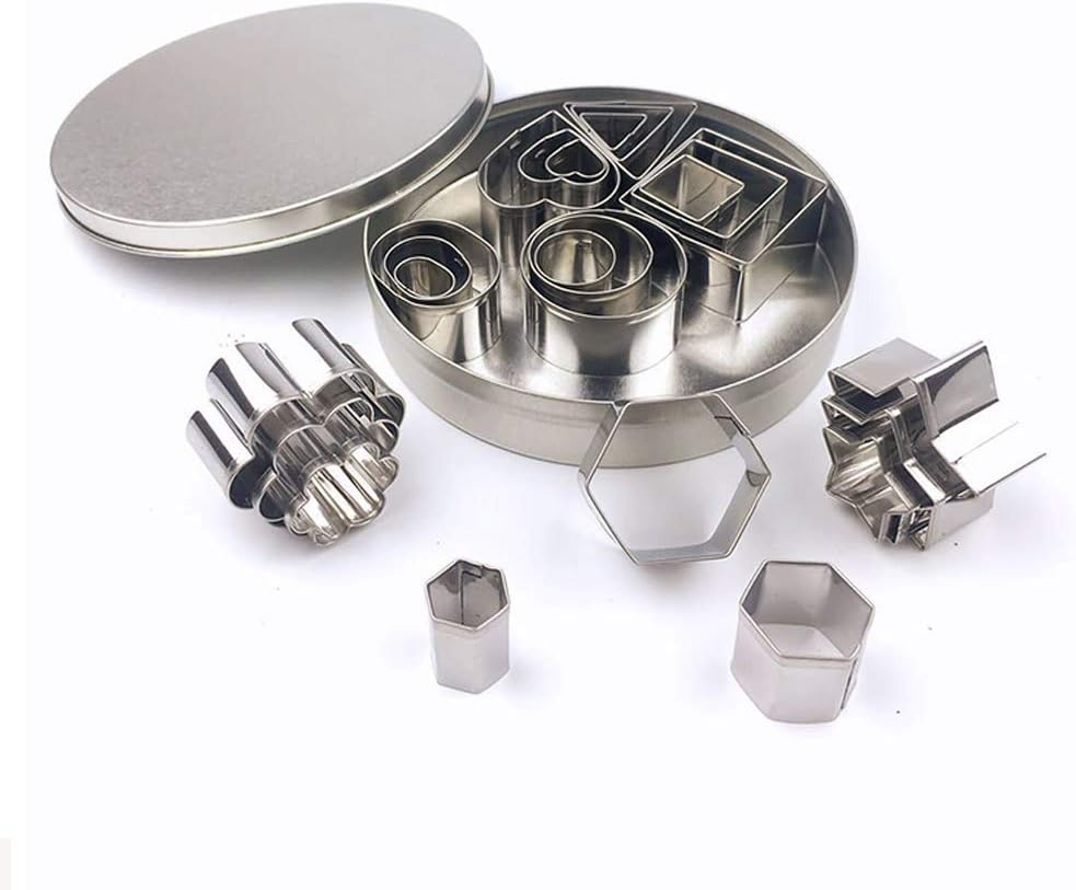 Cookie Cutter Shapes Set,Uiizic Mini 24 Small Molds to Cut Out Pastry Dough Rectangle Square Heart Triangle Round Tiny Circle Baking Stainless Steel Metal Molds