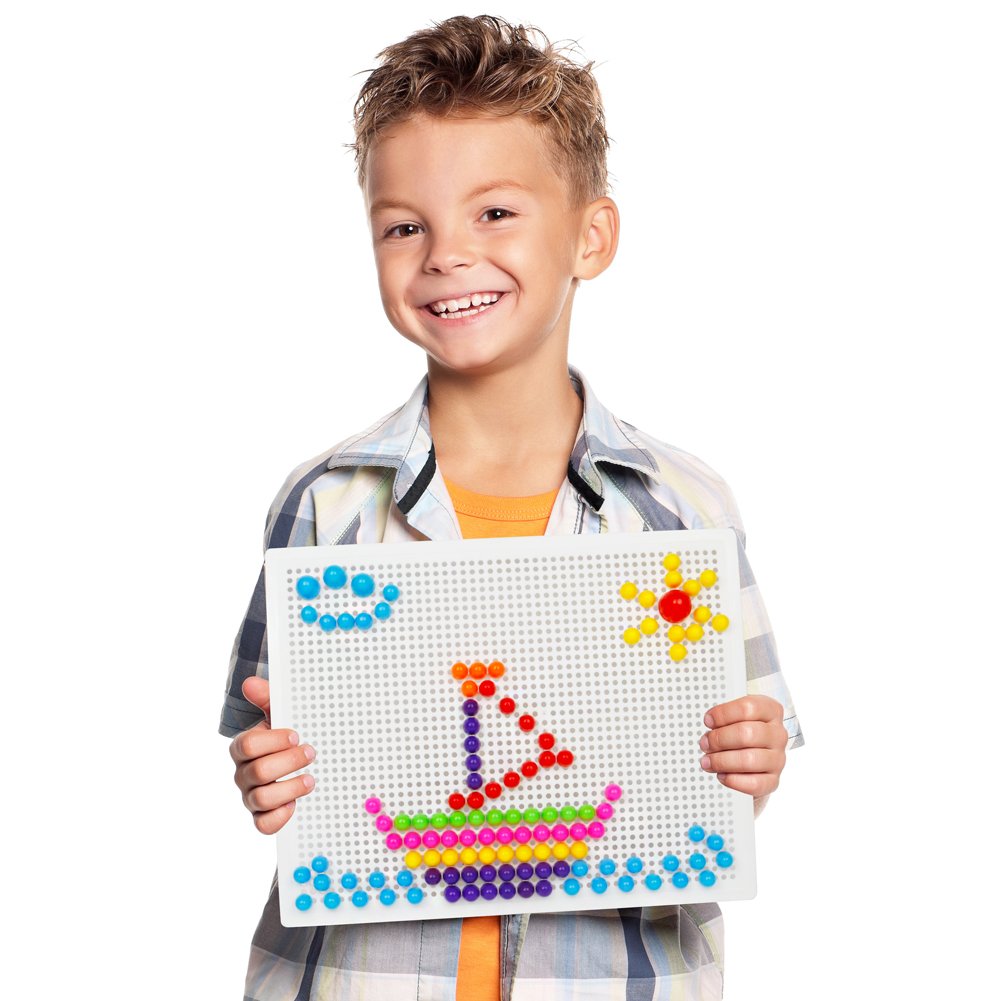 Mushrooms Nails DIY Peg Pegboard Toys Colourful Building Bricks Jigsaw Puzzle for 3 Years Old Children, 184Pcs