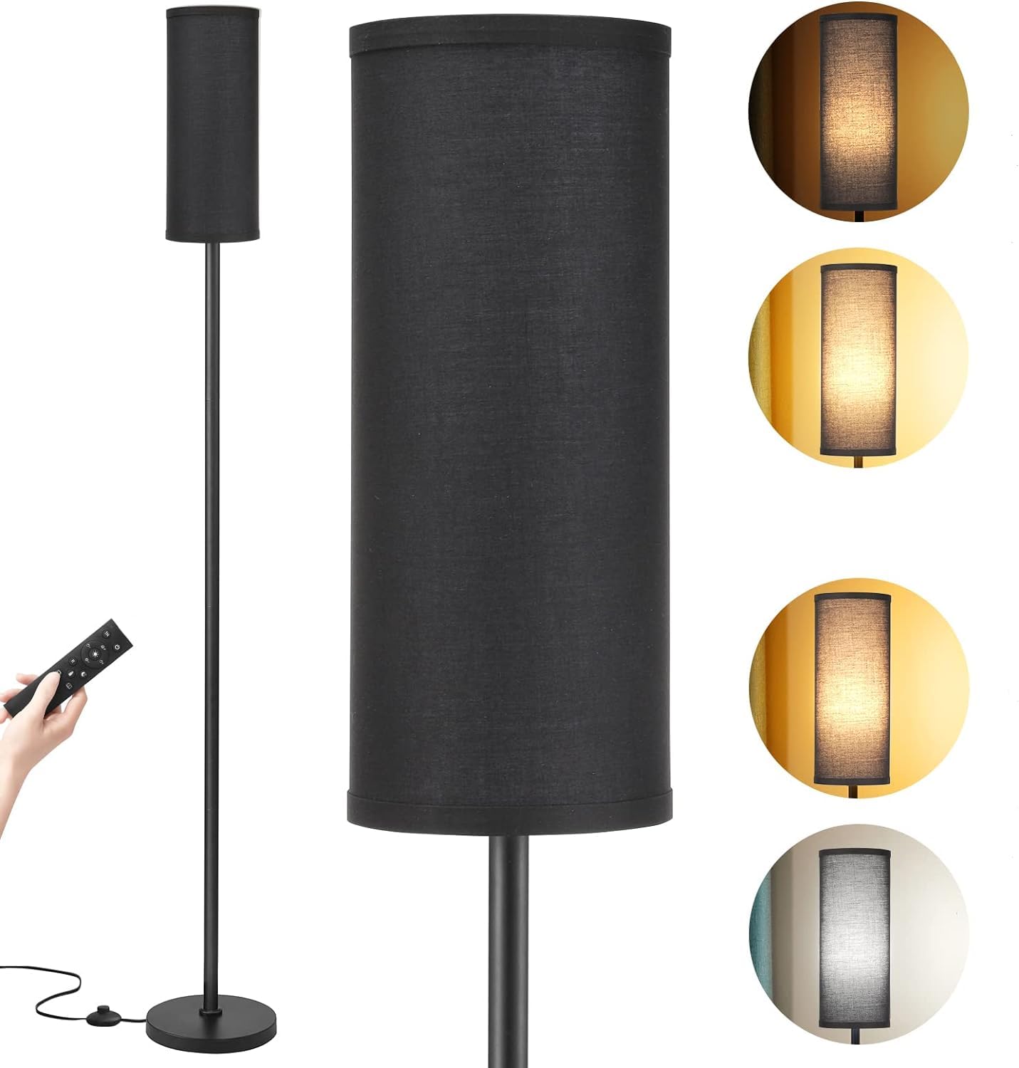 Aooshine Floor Lamp for Living Room, Black Corner Floor Lamp with Dimmable 3 Color Temperatures, Standing Lamp with Remote Control(Bulb Included