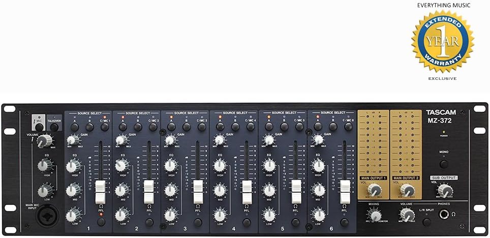 Tascam MZ-372 Industrial Grade Zone Mixer with Microfiber and Free EverythingMusic 1 Year Extended Warranty