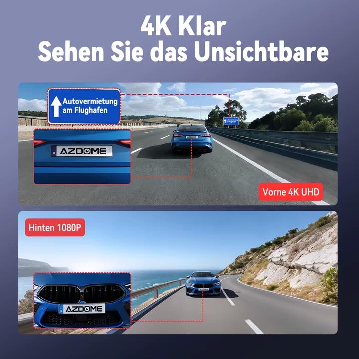 360° Dash Cam Car Front Rear 4 Channel Dash Cam Car Camera FHD 4K + 1080Px3, Free 64GB SD Card, WDR Night Vision (8 IR LEDs), G-Sensor, 4 x 140° Wide Angle, 3 Inch IPS Display, 24/7 Parking Mode, Loop