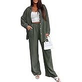 LILLUSORY Womens 2 Piece Linen Matching Lounge Sets 2026 Summer Vacation Outfits Long sleeve Button Down Oversized Pant Sets