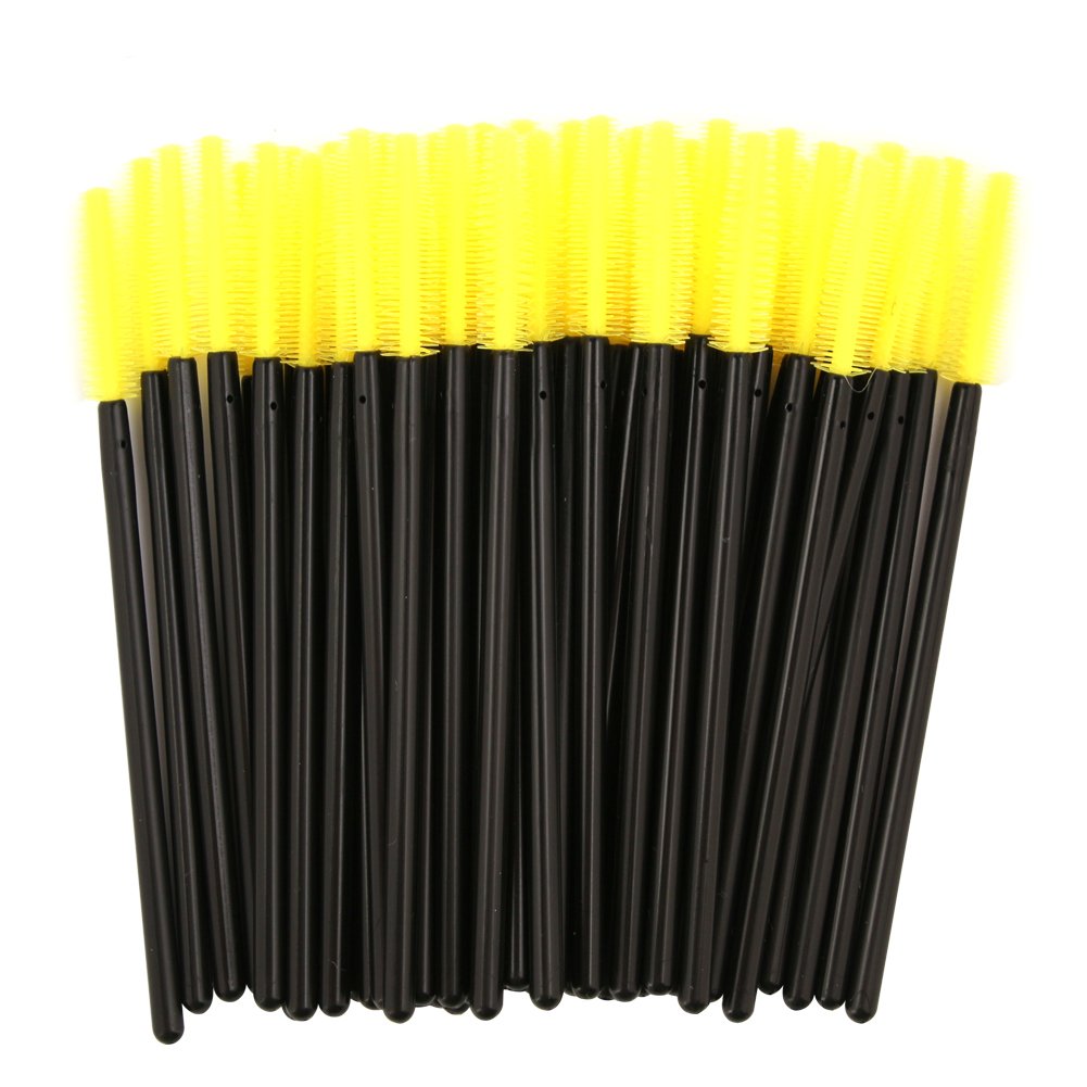 KOLIGHT Pack of 100pcs Colorful Disposable Mascara Brush Silicone Head Wands Applicator Makeup Eye Lash Brush Kits (Yellow)