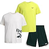 Reebok Boys Athletic Shorts Set - 3 Piece Summer Clothes Outfit with Graphic Tees and Boys Running Shorts for Active Kids