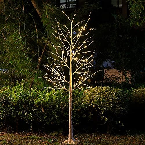 Snokip Lighted Birch Tree 8Ft 136 LED White Lighted Twigs Tree for