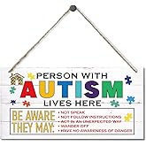 Person With Autism Lives Here Sign, Hanging Wood Sign Home Decorative, Printed Wood Wall Art Sign, Colorful Autism Wood Plaque Sign, Autistic Support Decorative Plaque, Autism Family Decor 12 * 6inch