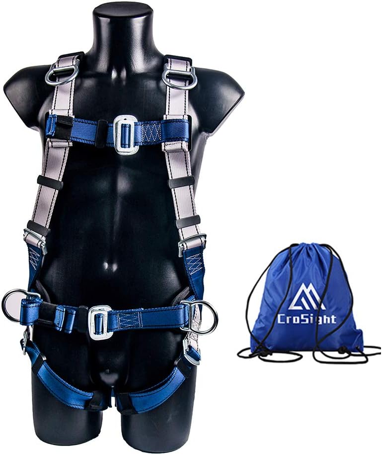 Full Body Safety Harness Fall Protection Personal Fall Arrest Harness CE Compliant with Back 5D-Ring Universal Size Construction Harness for Outdoor Expansion Aerial Work Rescue (Bule)