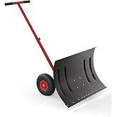 29 in Wide Metal Snow Shovel with Wheels, Heavy Duty Snow Pusher with 5-Position Angled Blade &amp; Adjustable t-Handle, Ergonomic &amp; Efficient Winter Tools for Driveways, Sidewalks, Doorways, Black