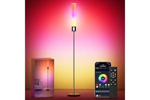 luckystyle RGBICW Cylindrical Floor Lamp, 1500LM Smart Floor Lamp with 16 Million Colors, Adjustable Brightness Modern Floor Lamps with Remote and APP Control Suitable for Bedroom, Living Room