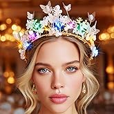 Yean Light Up Butterfly Crown Gold Queen Crowns Fairy Tiara Hair Accessories for Women (Gold-Color Light, One Size)
