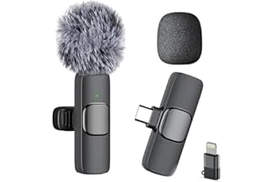 Caiord Professional Wireless Mini Microphone for iPhone, iPad, Android Phone, Cordless Omnidirectional Lavalier Lapel Mic, Plug-Play Microphone for Interview Video Podcast Vlog YouTube