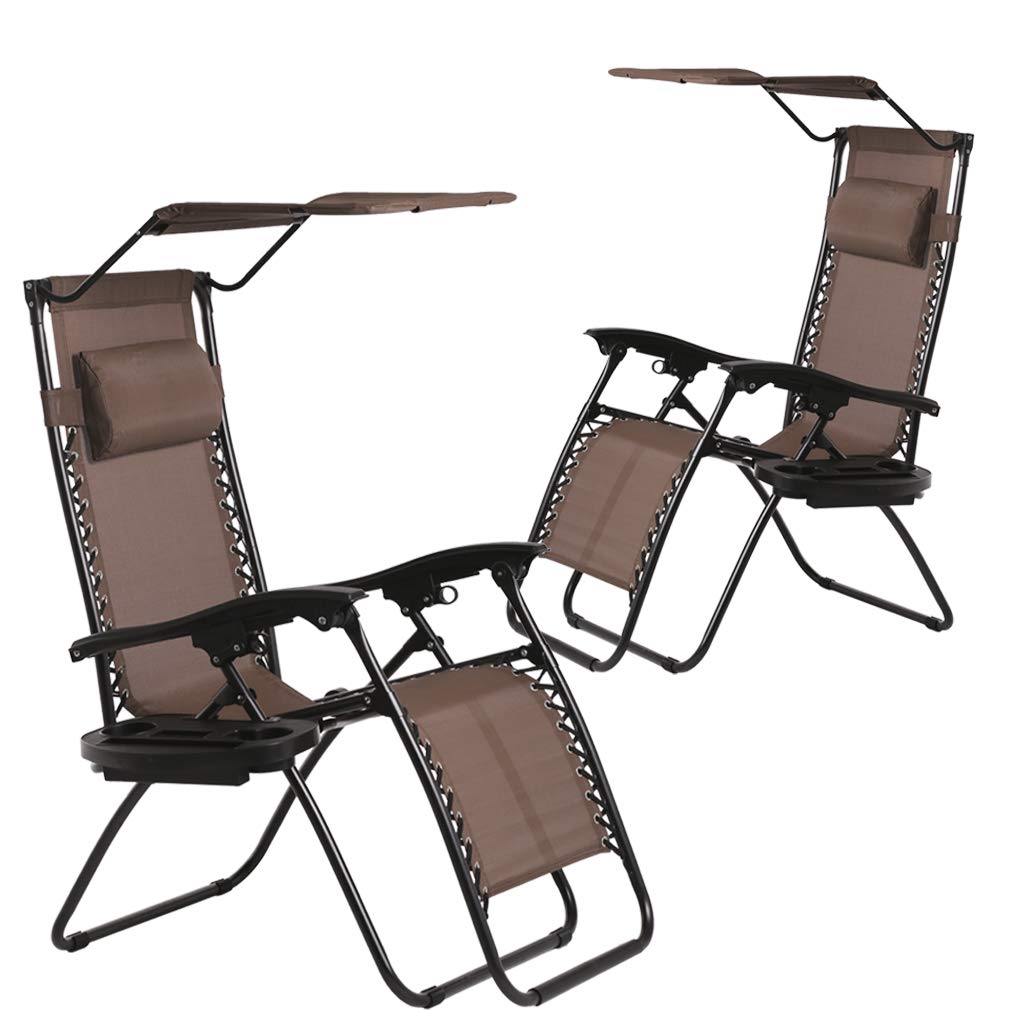 Bestmassage 2 Pcs Zero Gravity Chair Lounge Patio Chairs With Canopy Cup Holder Lounge Chairs Patio Furniture Accessories Rapidinfrastrukturcom