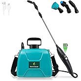 1.35 Gallon Battery Powered Sprayer, Electric Garden Sprayer with Rechargeable Handle, 3 Mist Nozzles, Retractable Wand, Water Pump Sprayer with Adjustable Shoulder Strap for Yard, Lawn and Garden