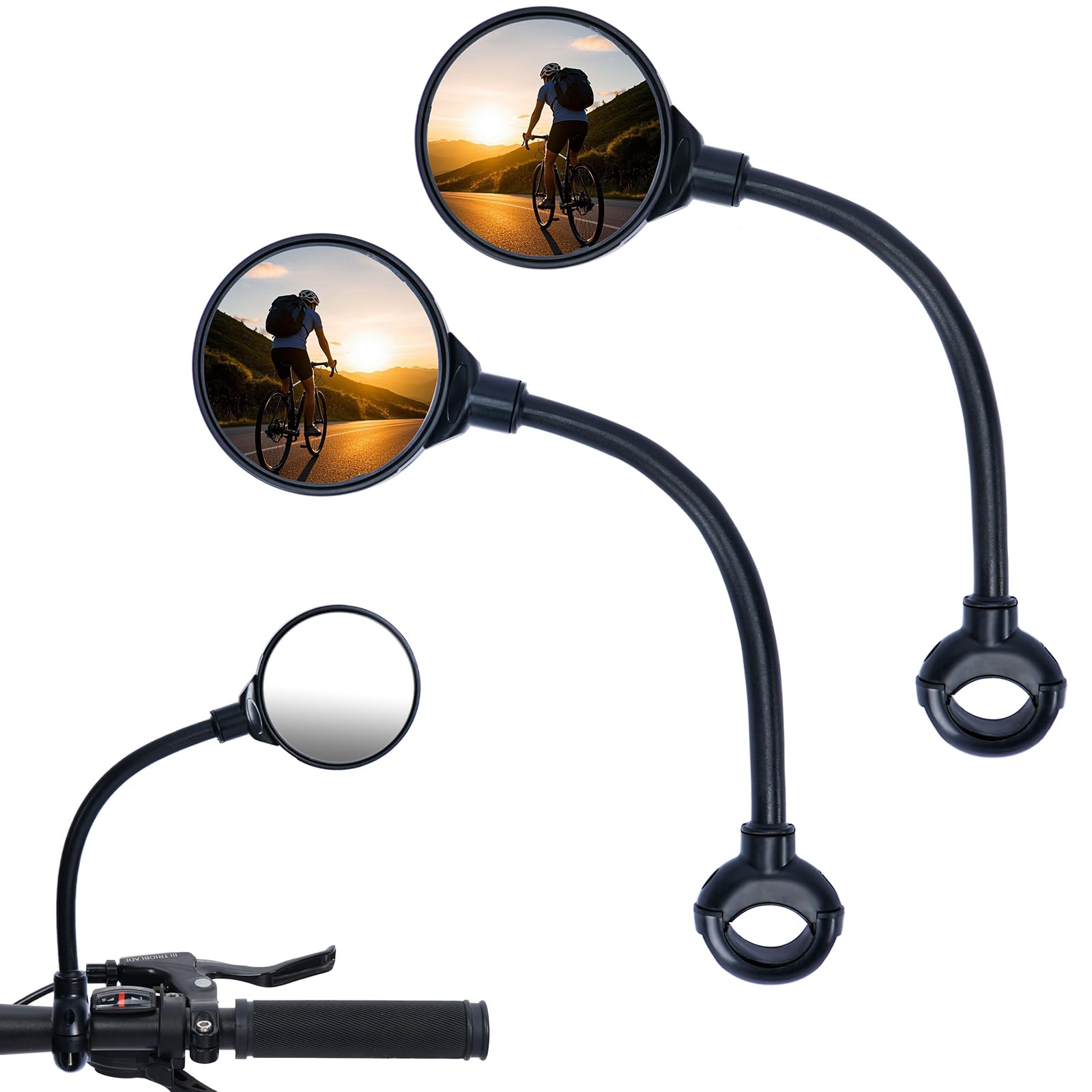Photo 1 of 2 Pack Bike Mirror for Handlebars, HD Adjustable Bicycle Rear View Mirror, Universal Bike Mirrors for Road Mountain E-Bikes (Black-B)