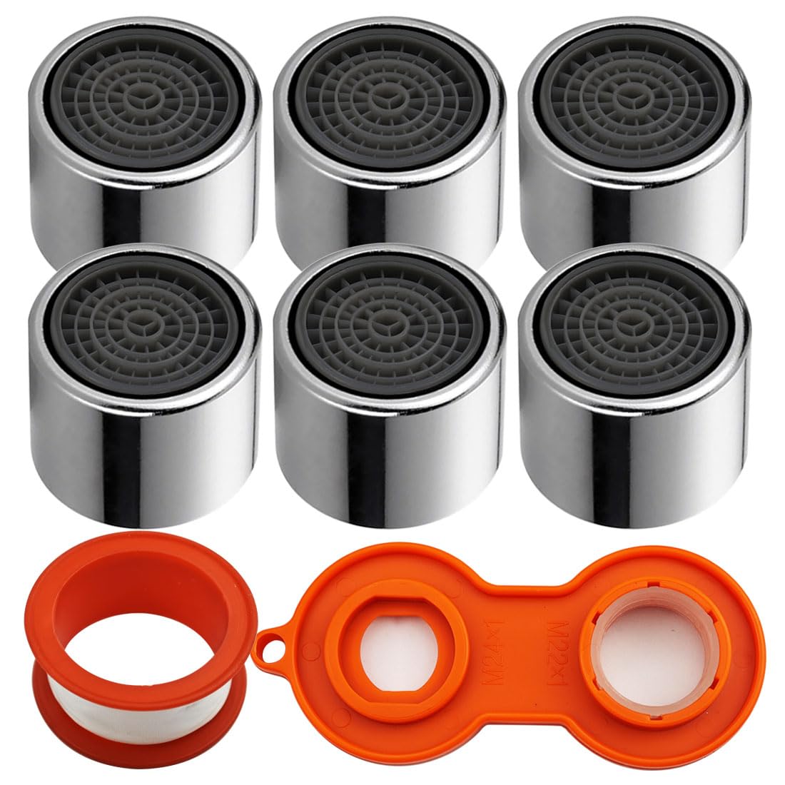 SHSMPXOY 6 Pieces Tap Aerator 22mm Female Faucet Aerator Tap Filter Nozzle Replacement Parts Faucet Adapter Kit with Gaskets for Kitchen Sink Bathroom Shower, with Wrench Plumbers Tape
