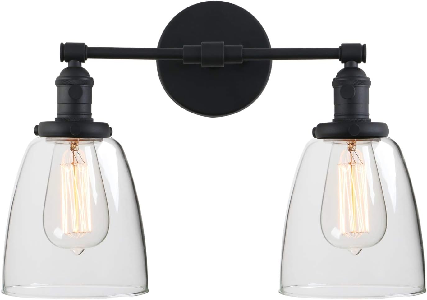 Phansthy Industrial Wall Lights Fitting with Oval Glass Shade 2 Lights Vintage Hallway Wall Lamps E27 Base Indoor Kitchen Wall Sconces Retro Light Fixtures for Bedroom Vanity Mirror (Black)