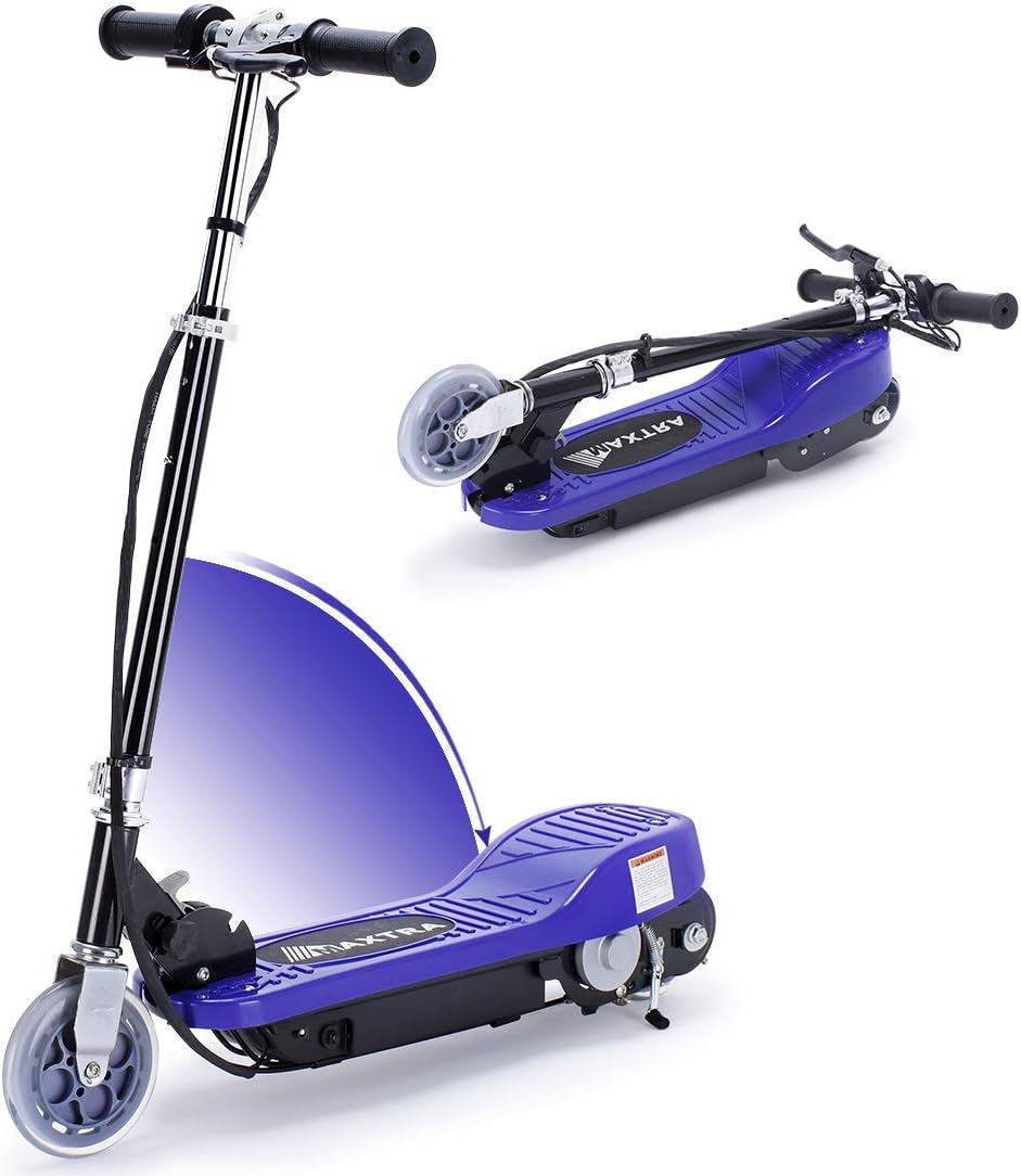 Overwhelming Upgrade E100 Adjustable Handlebar Height Folding Electric Scooter for Kids, 160LBS Max Weight Capacity No Kick to Start Motorized Scooters, up to 10mph -Dark Blue