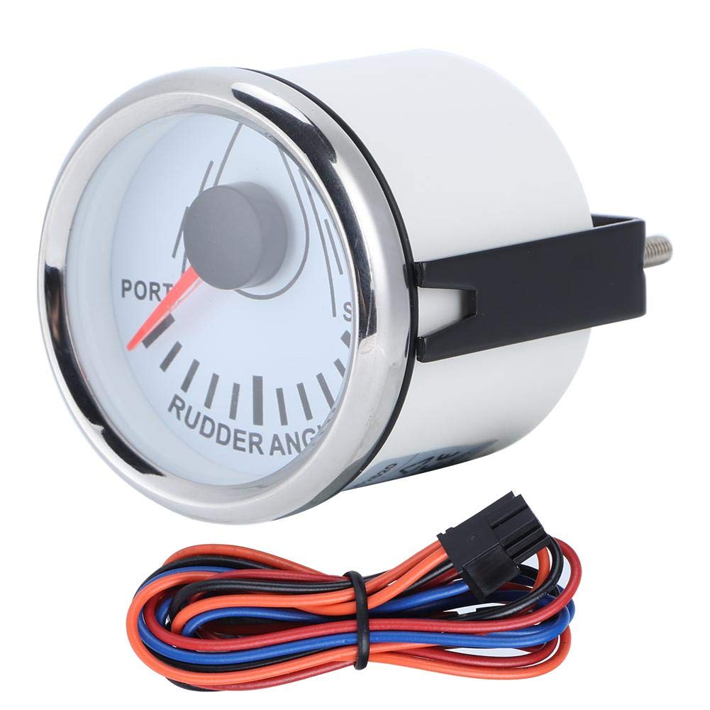 Rudder Angle Gauge 52mm Universal Boat Rudder Angle Meter Indicator 0-190ohm with Rudder Sensor 9-32V Backlight Gauge Boat Accessory for Boat Yacht(White Dial Silver Cover)