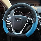 Pahajim Steering Wheel Cover Flat Bottom, D Shaped Car Steering Wheel Wrap PU Leather Anti Skid 14.5-15 Inch (37-38cm) Cubre Volantes Carros for Women Men (Blue)