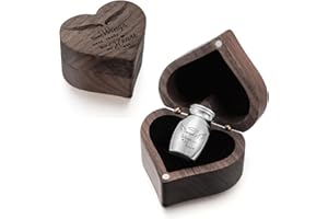 XIUDA Wooden Mini Memorial Small Urns for Ashes Stainless Steel Cremation Mini Urn with Black Walunt Box Funeral Heart Wings 