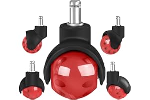 8T8 Office Chair Wheels Replacement 2 Inch Rubber Ball Caster Wheels for Wood Floor Carpet Mats, Set of 5, Heavy Duty Desk & Gaming Chair Casters 7/16" (11mm) Grip Ring Stem, Quiet Smooth Rolling (Red)