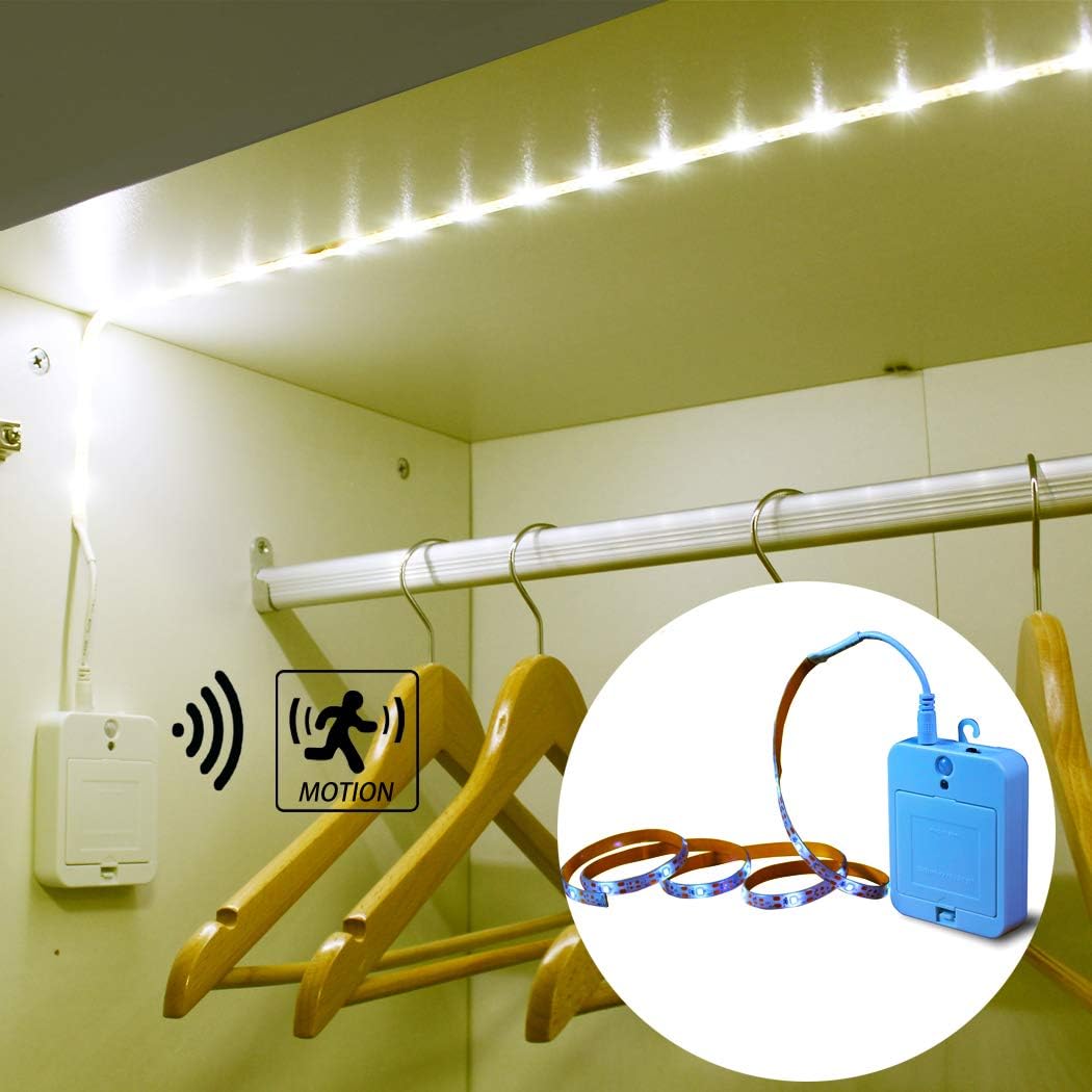 WRalwaysLX Motion Sensor LED Strip Night Light, Dual Mode Activated Closet Light，40" Flexible LED Strip with Motion Sensor Closet Light for Bedroom Cabinet Laundry and Garage, Warm White