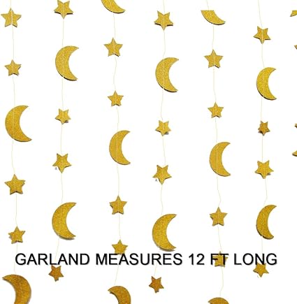 Amazon Com Oro Glittery Luna Y Estrella Garland Banner Nursery
