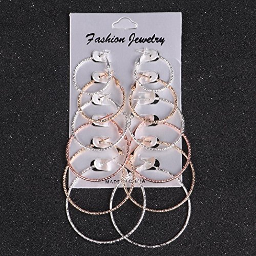 6 Pairs/Set Big Circle Hoop Earrings Women Steampunk Ear Clip Long Dangle Drop Earring (Multicolor)