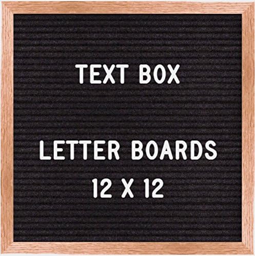 Felt Letter Board (12" x 12") | Black | Oak Frame - 300 Changeable White Letters / Numbers / Characters - FREE Bag! - Text Box Brand