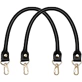 Semetall Black Purse Straps Replacement 2 Pack 40cm/15.7" Total Length PU Leather Handbag Handles Black Leather Purse Handles with Metal Button