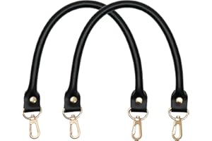 Semetall Black Purse Straps Replacement 2 Pack 40cm/15.7" Total Length PU Leather Handbag Handles Black Leather Purse Handles with Metal Button