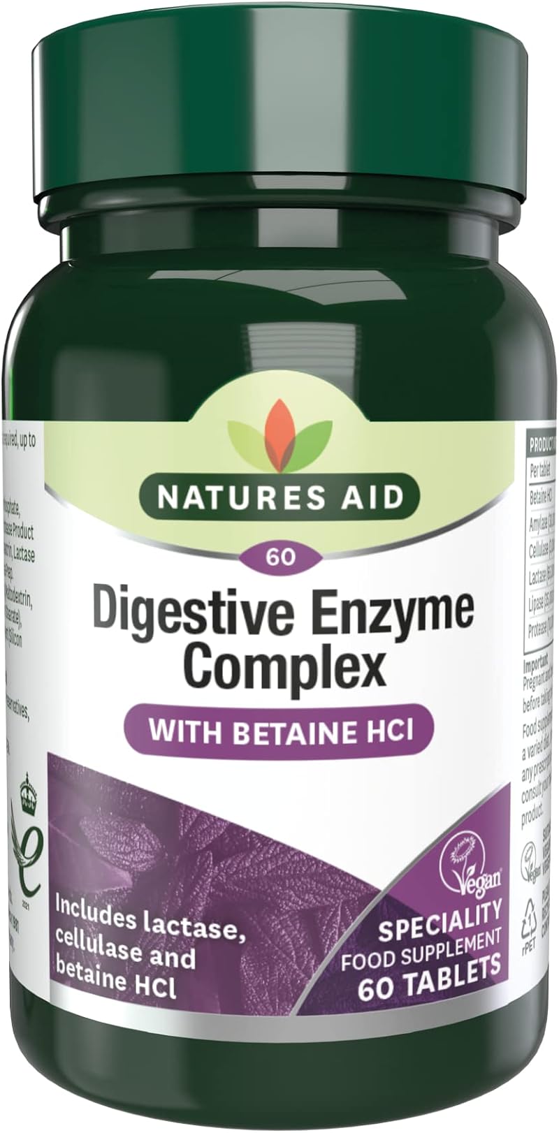 Natures Aid Digestive Enzyme Complex 60 Tablets Vegan Betaine HCl