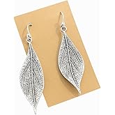 Wavy Leaf on Sterling Silver Dangle Earrings Bohemian Boho
