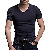 Men's Tagless Slim Fit Top Muscle Cotton V-Neck Crewneck Short Sleeve Undershirts T-Shirts