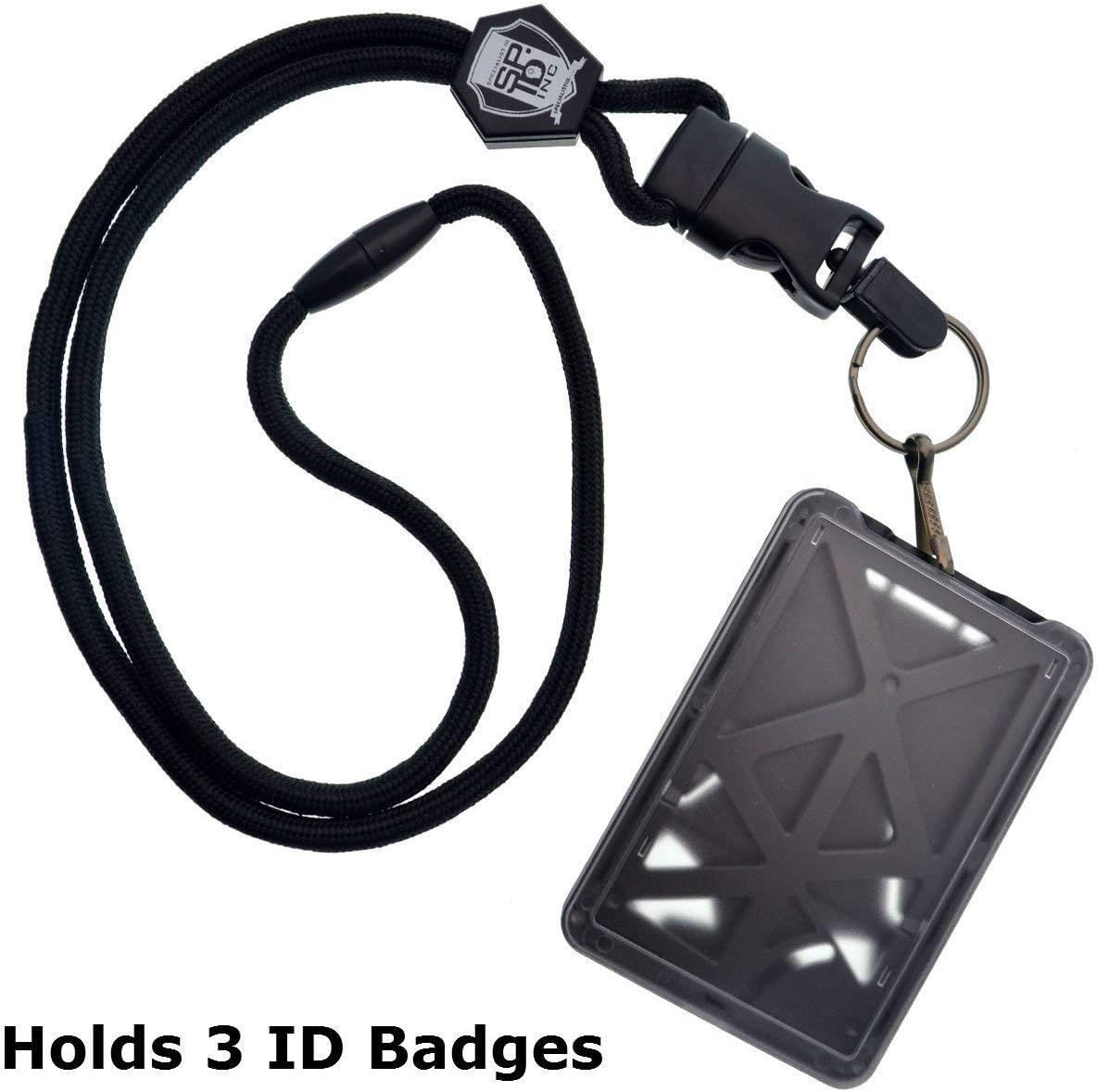 Specialist ID Vertical Top Load Three Card Badge Holder - Hard Plastic with Heavy Duty Breakaway Lanyard w Quick Release Metal Clip & Key Ring (One Holder / 3 Cards Inside) (Black) : Office Products