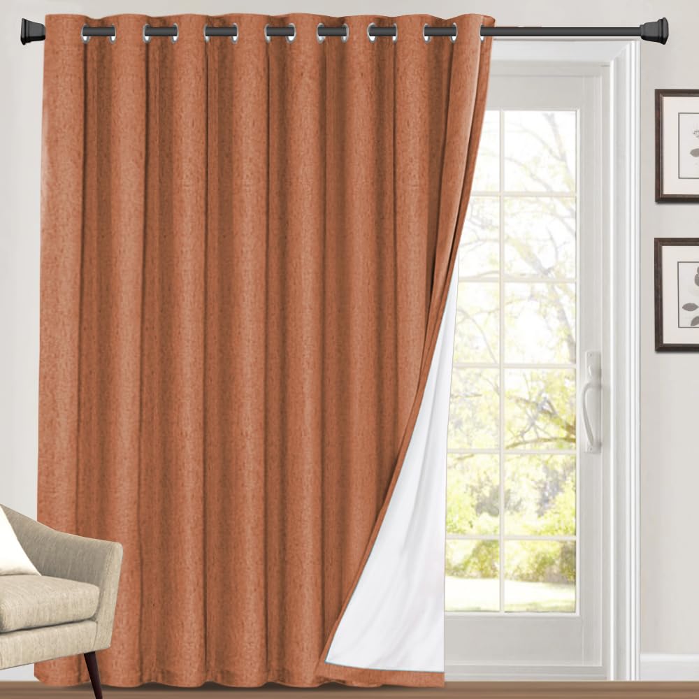 PrinceDeco 100% Linen Blackout Curtains Extra Wide Thermal Insulated Door Curtain Grommet Top Curtain Drapes for Living Room/Sliding Glass Door,W100 X L96 Inch,Oragne Image