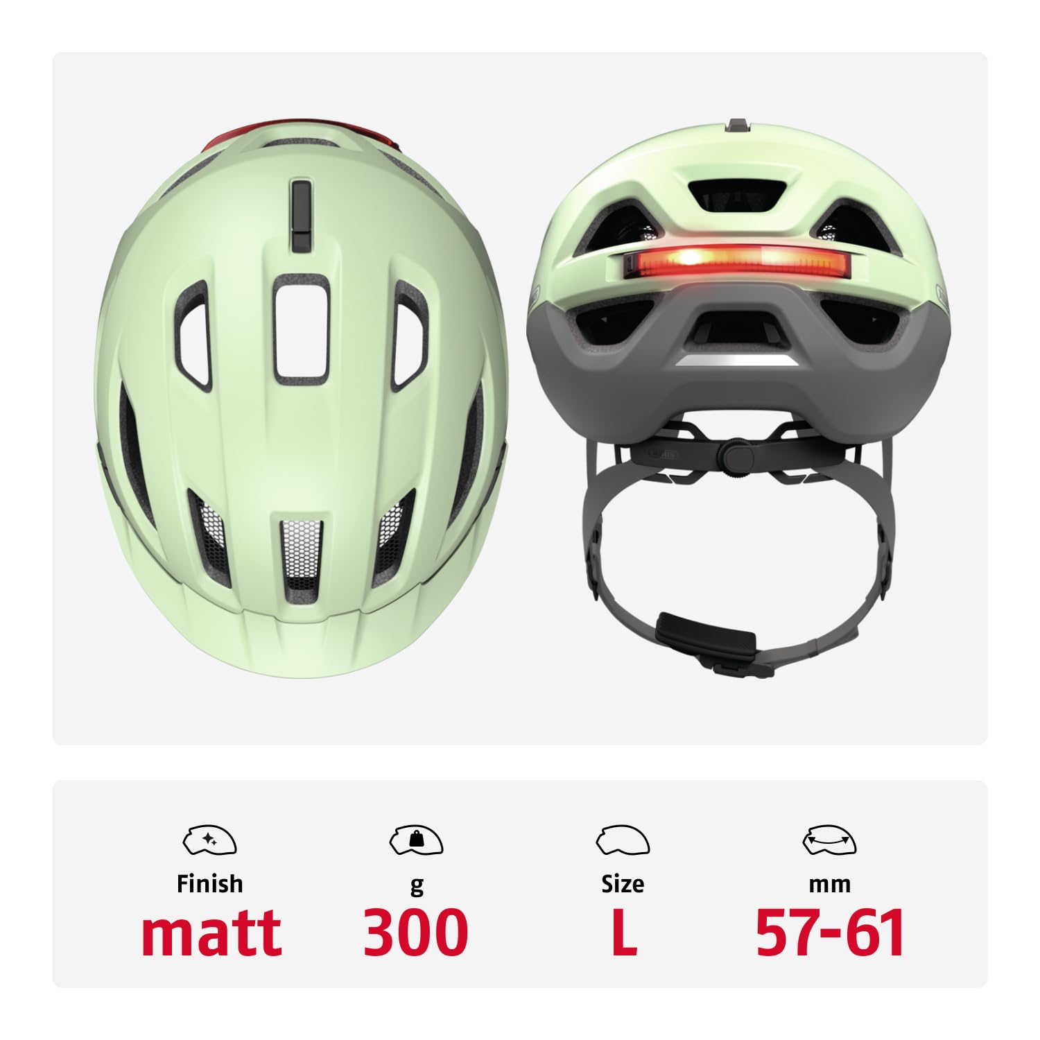 ABUS Stadthelm Urban-I 4.0 ACE - Fahrradhelm mit aufladbarem Rücklicht, 4 Leuchtmodi, Schirm, Zopf-Öffnung und magnetischem Verschluss - für Jugendliche, Frauen und Männer - Größe L, grün 3