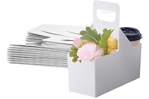 Brillantreal Kraft Paperboard 2-Cup Drink Carrier with Handle, 12-30 oz Coffee Cup Holder, Takeout Beverage Delivery, 30-Pack