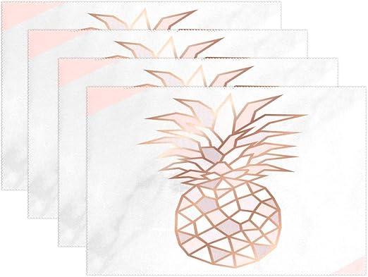 Amazon Com Rose Gold Pineapple On Pink And White Marble Placemats For Dining Table Heat Resistant Kitchen Table Decor Washable Table Mats Set Of 6 Home Kitchen