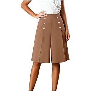 LMSXCT Women's Dressy Casual Wide Leg Bermuda Shorts Business Work High Waisted Buttons Pleated Dress Shorts with Pockets