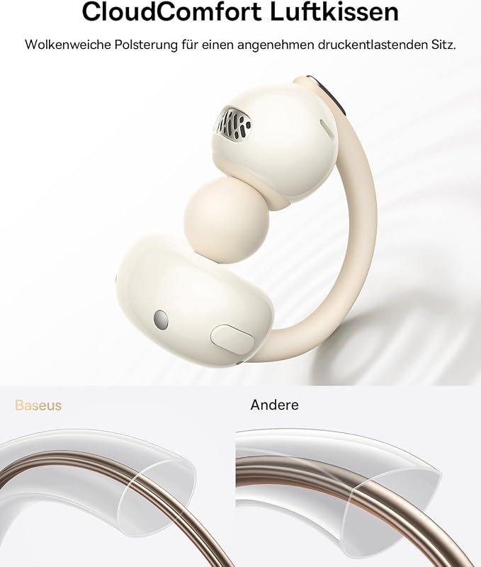 Bowie MC2 Air Open-Ear-Kopfhörer, Clip-On Earbuds mit CloudComfort, Bluetooth 6.0, SuperBass 2.0, 4 KI-Mikrofonen für klare Anrufe, 40 Std. Akkulaufzeit, IP67, nur 4,9 g leicht